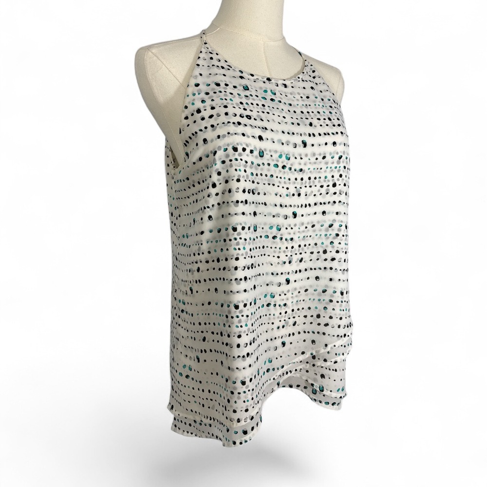Banana Republic Wm Small‎ Sheer Layered Chiffon Halter Tank Top Teal Dot Blouse